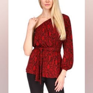 Michael Kors One-shoulder Belted Python Tunic Top